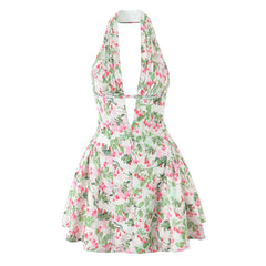 Retro Blossom Valley Halter Dress as picture Shoptery
