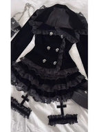 Visual Kei Black Velvet Ruffle Lace Cross Jacket & Mini Skirt Set Shoptery
