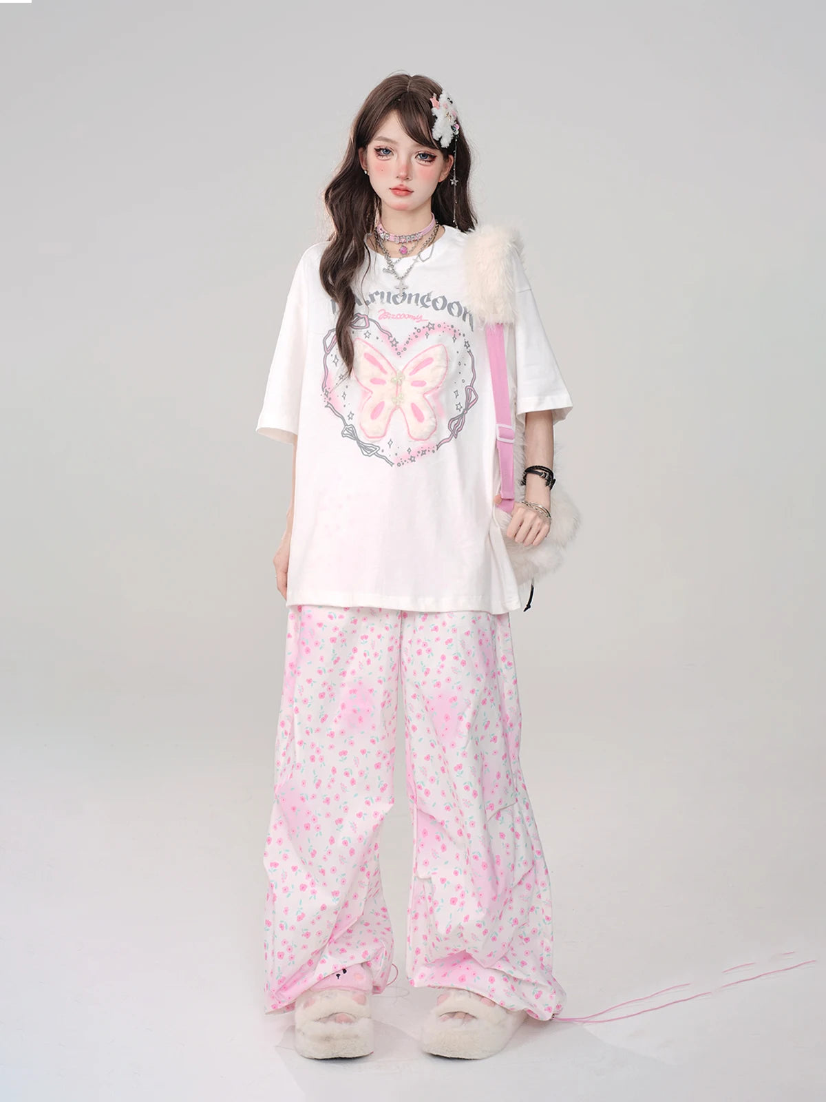 Mint Angel Butterfly Edgy T-Shirt WHITE Shoptery