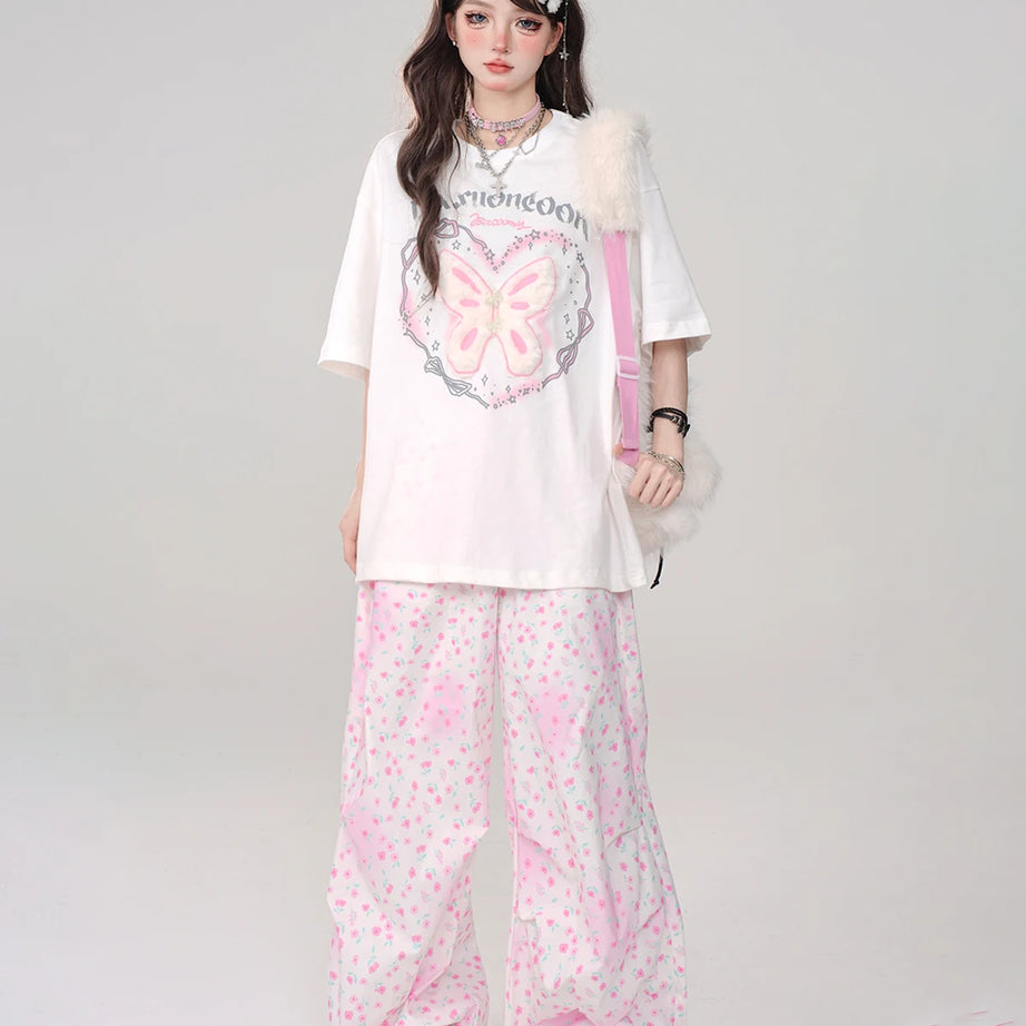 Mint Angel Butterfly Edgy T-Shirt WHITE Shoptery