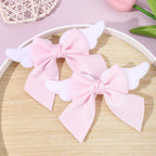 Fairy Kei Pink Angel Wing Grosgrain Bow Hair Clips Set of 2 Shoptery