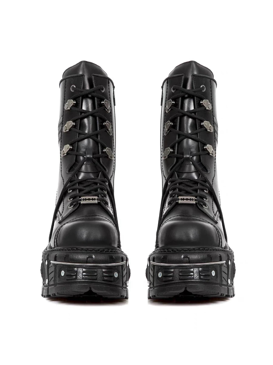 Visual Kei Heavy Platform Combat Boots with Industrial Metal Hardware Shoptery