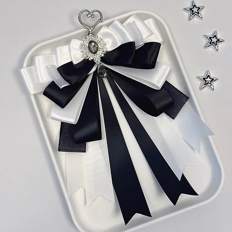 Fairy Kei Layered Satin Bow Charm Pendant with Crystal Jewel Shoptery
