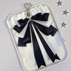 Fairy Kei Layered Satin Bow Charm Pendant with Crystal Jewel Shoptery