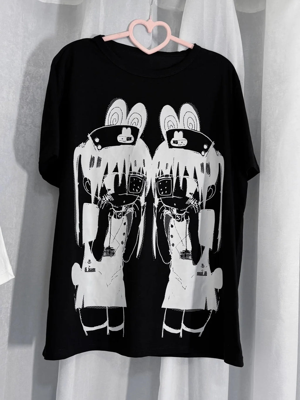 Jirai Kei Twin Bunny Girl Anime Graphic Layered T-Shirt Dress Shoptery