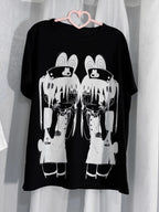 Jirai Kei Twin Bunny Girl Anime Graphic Layered T-Shirt Dress Shoptery
