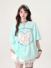 Mint Angel Butterfly Edgy T-Shirt SKY BLUE Shoptery