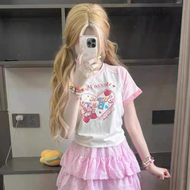 Fairy Kei Mezzo Piano Sweet Berry Strawberry Raglan Tee Shoptery