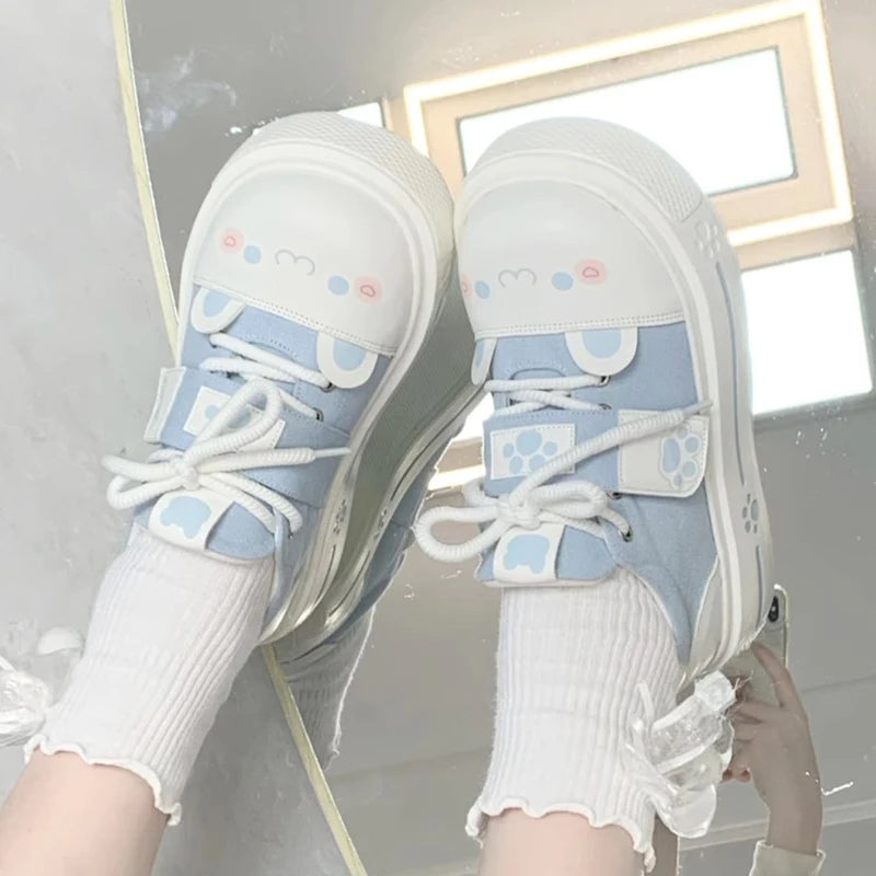 Fairy Kei Pastel Cat Paw Platform Sneakers Blue Shoptery