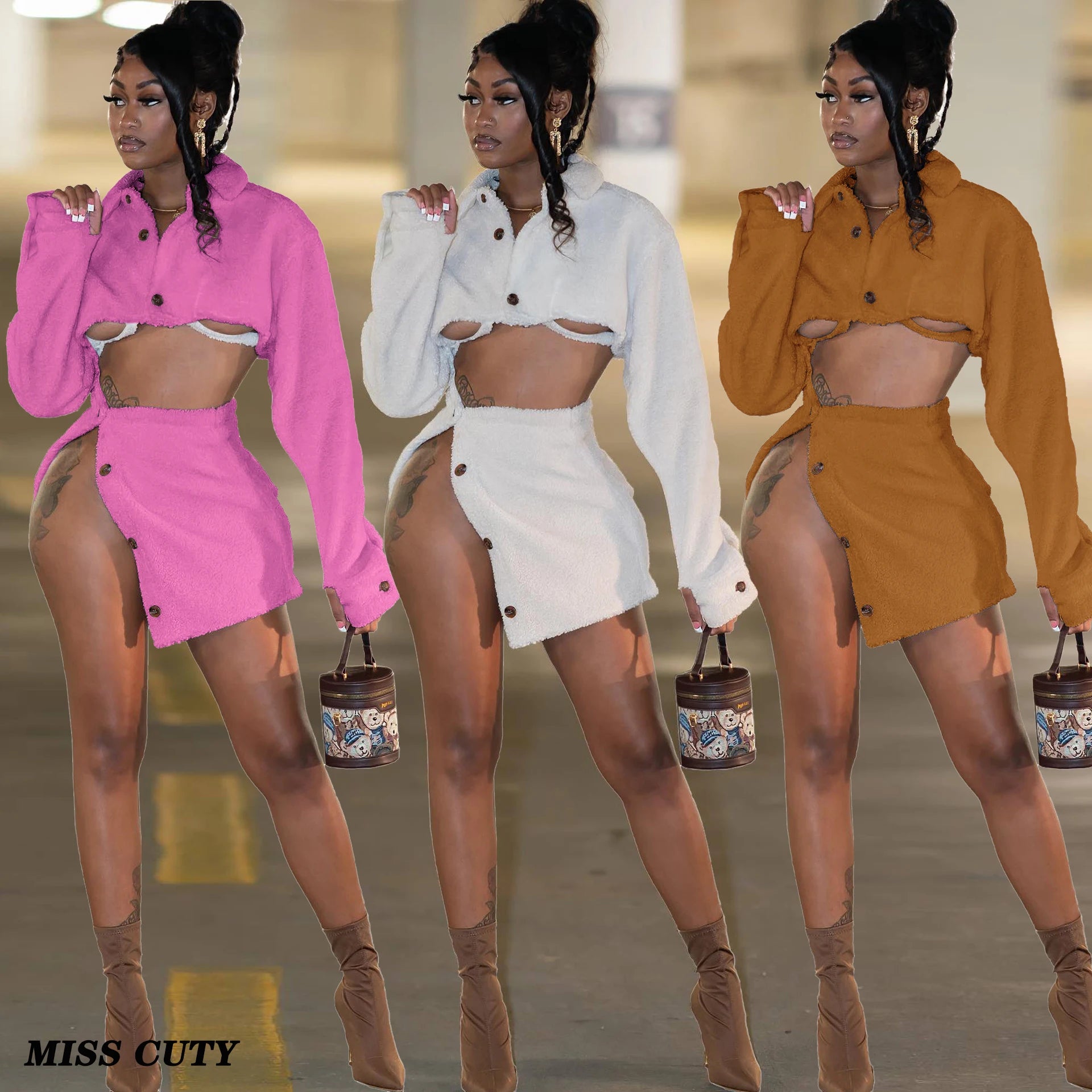 New Fur Jackets 2 Piece Sets