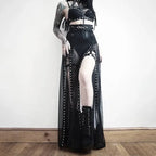 Visual Kei Sheer Mesh Eyelet Maxi Skirt with Chain Belt Shoptery