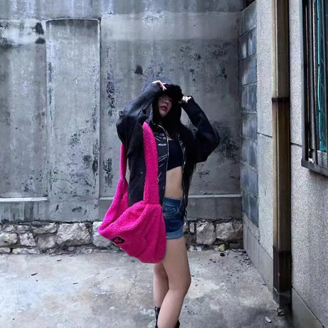 Fuzzy Dreamcore Edgy Slouch Bag Shoptery