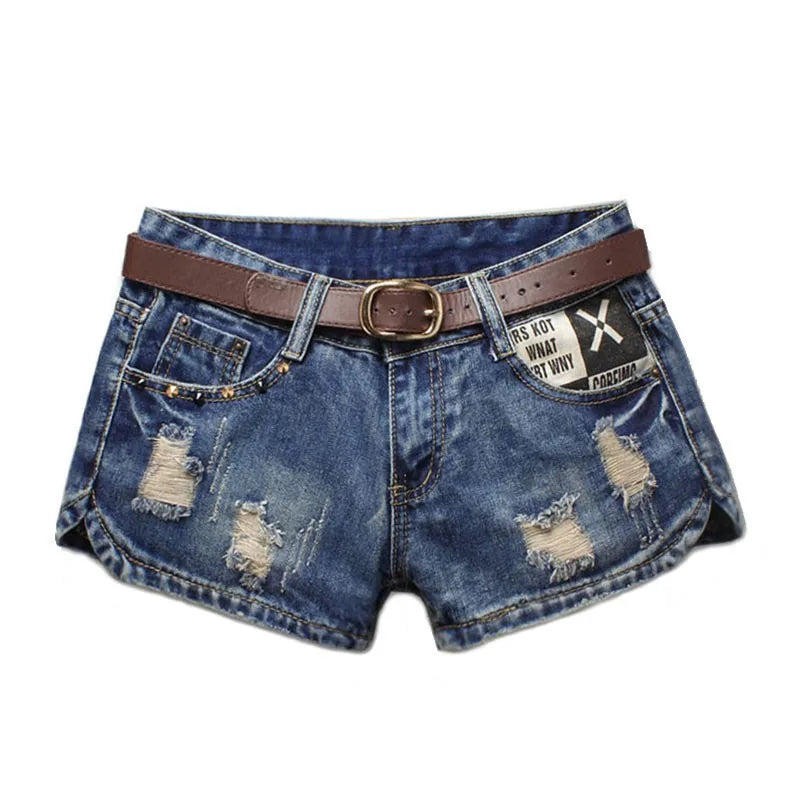Y2k Rebel Script Ripped Shorts Blue Shoptery
