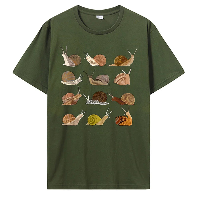 Snail Graphic Cotton T-Shirt x Army Green Shoptery