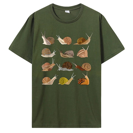 Snail Graphic Cotton T-Shirt x Army Green Shoptery