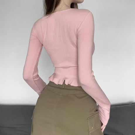 Coquette Pink Patchwork Long Sleeve Top Shoptery