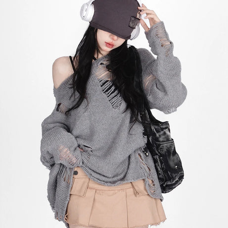 Shattered Threads Y2k Distressed Sweater Shoptery