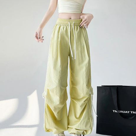 Kawaii Y2k Ribbon Wide Pants Yellow Shoptery
