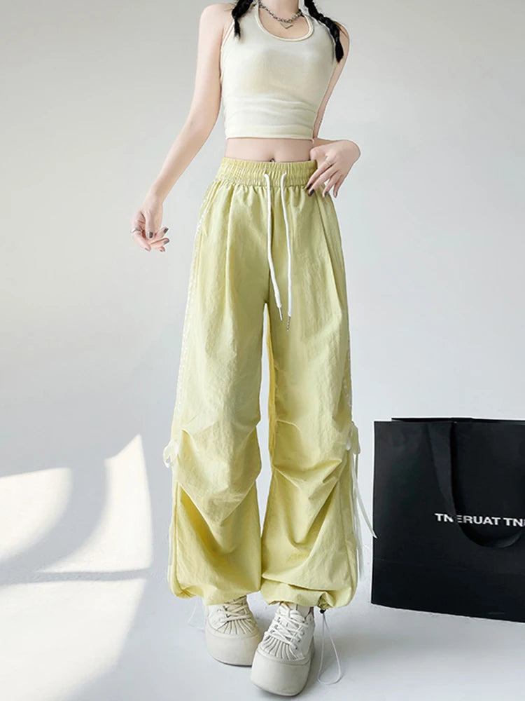 Kawaii Y2k Ribbon Wide Pants Yellow Shoptery