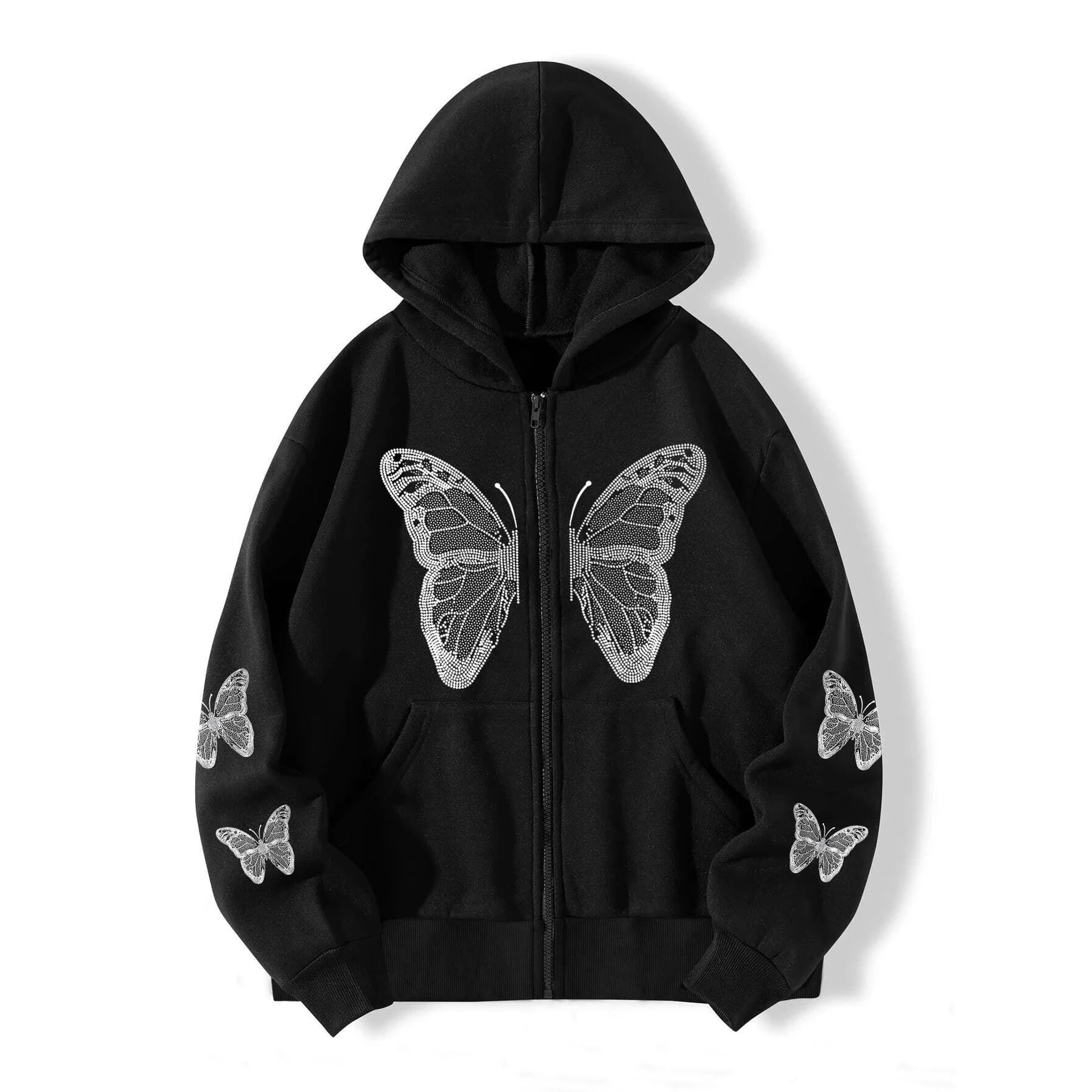 Shadow Flutter Butterfly Edgy Hoodie black Shoptery