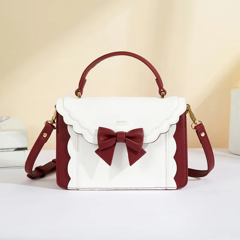 Jirai Kei Scallop Bow Crossbody Handbag in Pink & Cream Red Shoptery