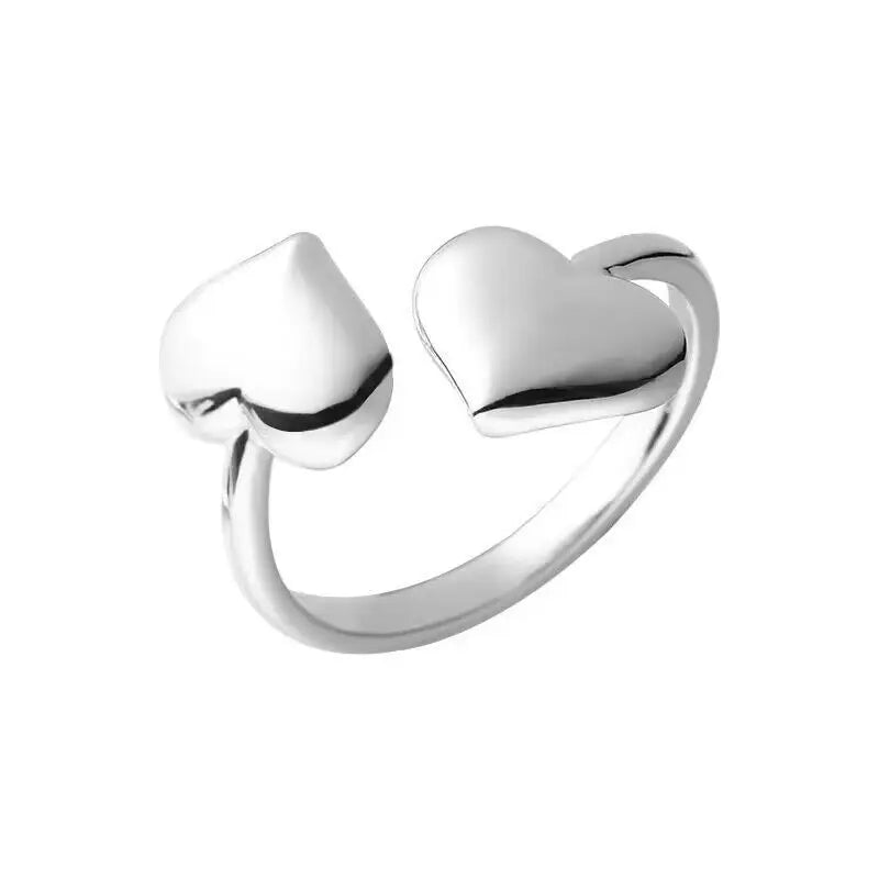 Aesthetic Double Heart Glow Ring Silver Shoptery