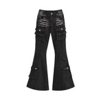 Visual Kei Studded Belt Cargo Flare Jeans in Washed Black black Shoptery