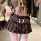 Gyaru Leopard Print Pleated Mini Skirt with Studded Belt Shoptery