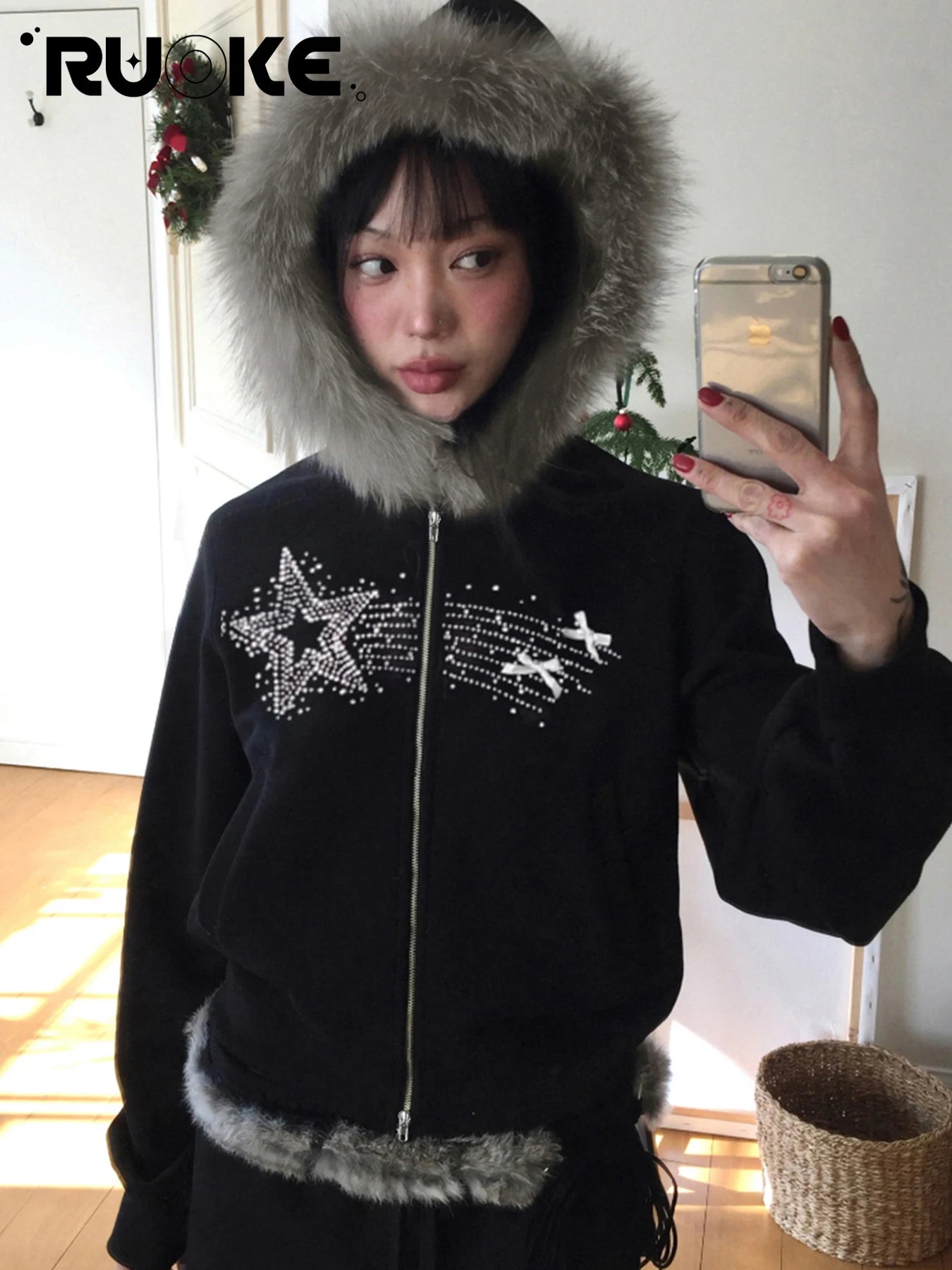 Stardust Glow Fur Hoodie Shoptery