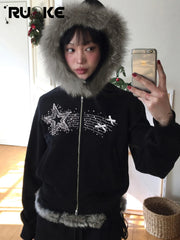 Stardust Glow Fur Hoodie Shoptery