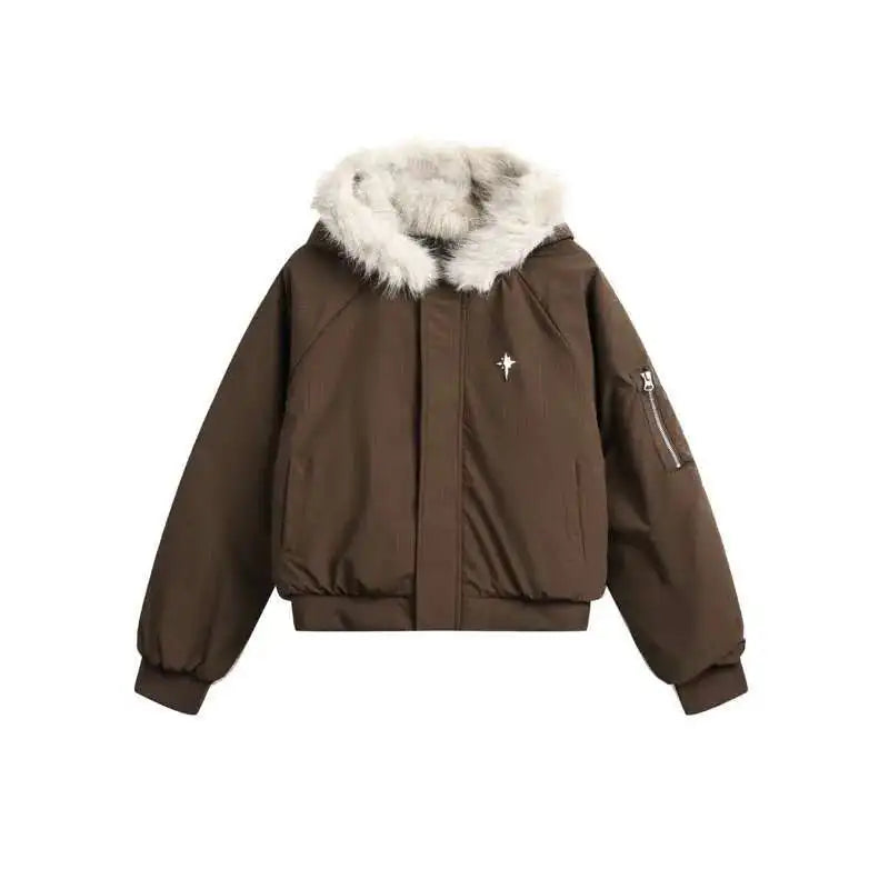 Starlit Frost Zip-Up Jacket Brown Shoptery
