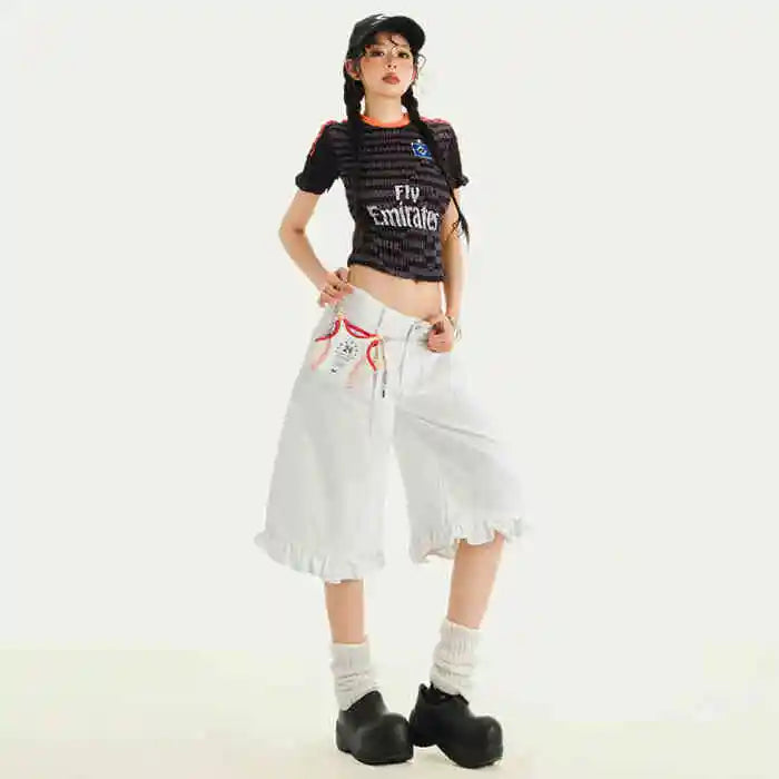 Sailor Frill Y2k Denim Shorts White Shoptery