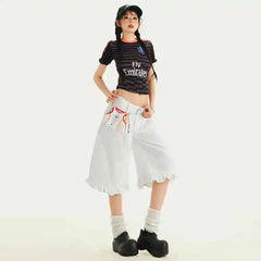 Sailor Frill Y2k Denim Shorts White Shoptery
