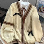 Mori Kei Cable Knit Cardigan & Plaid Skirt Set with Bow Details Shoptery