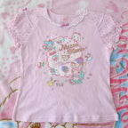 Fairy Kei Mezzo Piano Kawaii Mascot Lace Bow Pink Tee Shoptery
