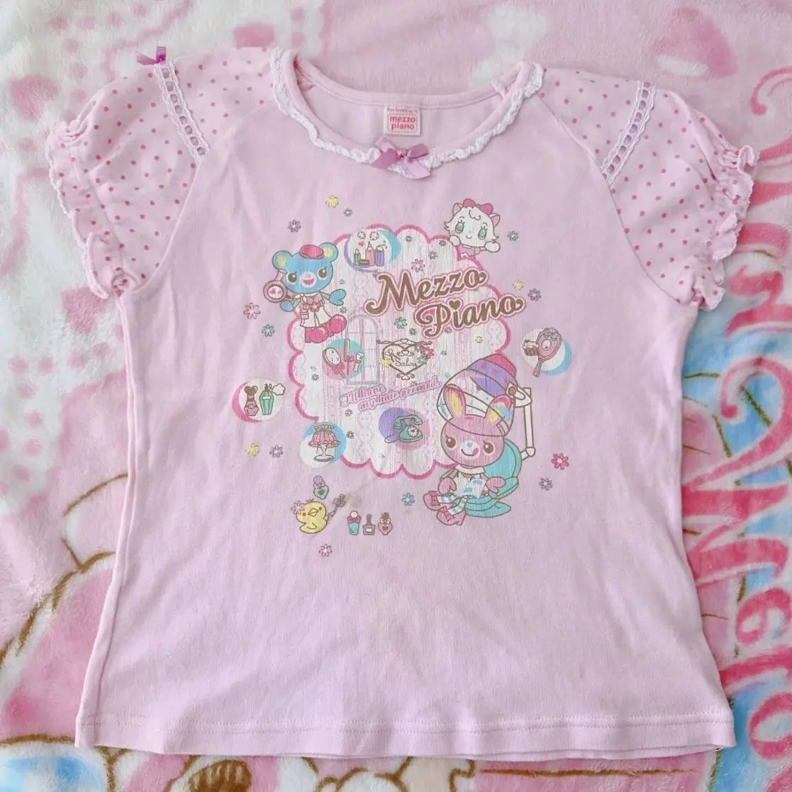Fairy Kei Mezzo Piano Kawaii Mascot Lace Bow Pink Tee Shoptery