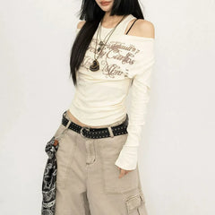 Y2K Graffiti Layered Top APRICOT Shoptery