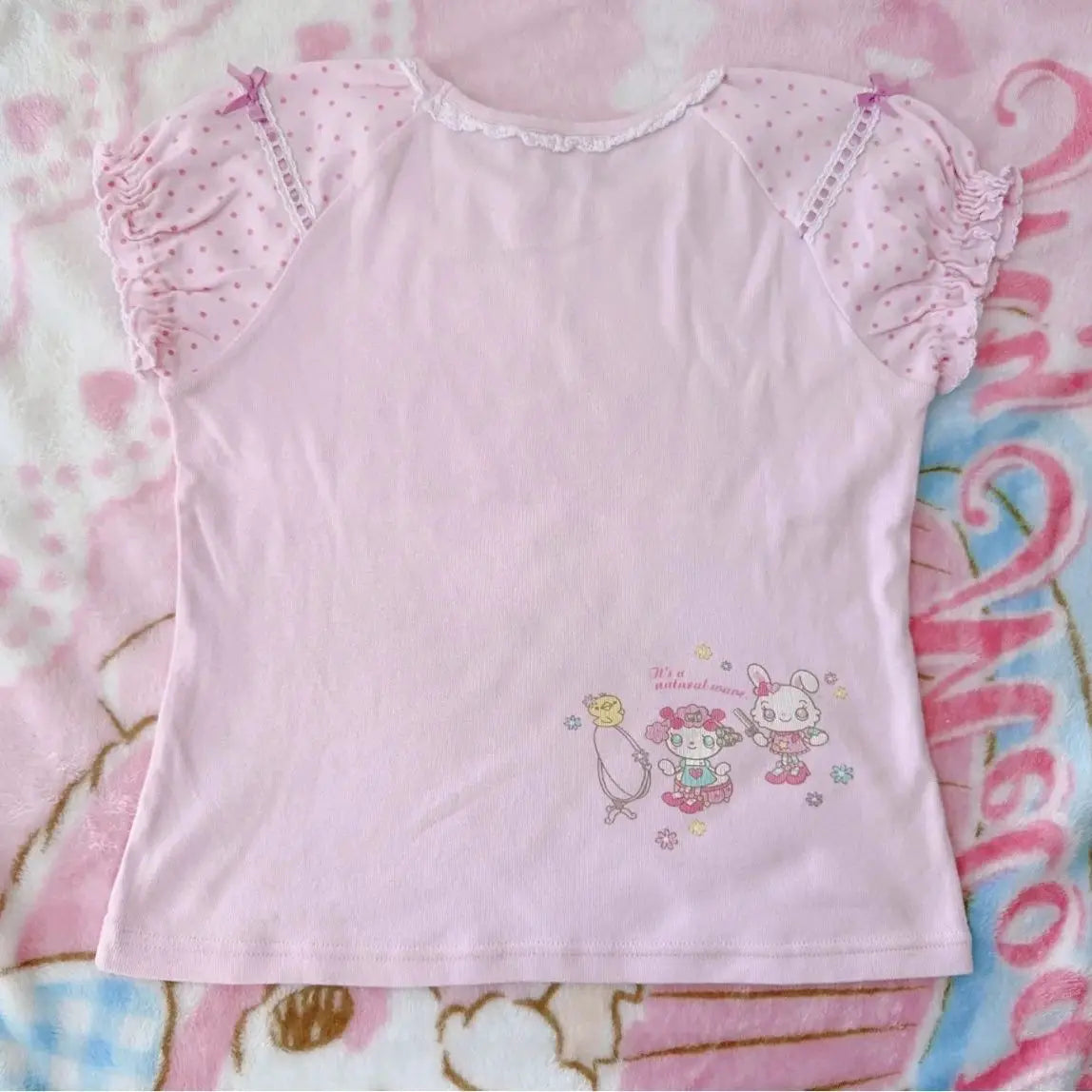 Fairy Kei Mezzo Piano Kawaii Mascot Lace Bow Pink Tee Secondary image