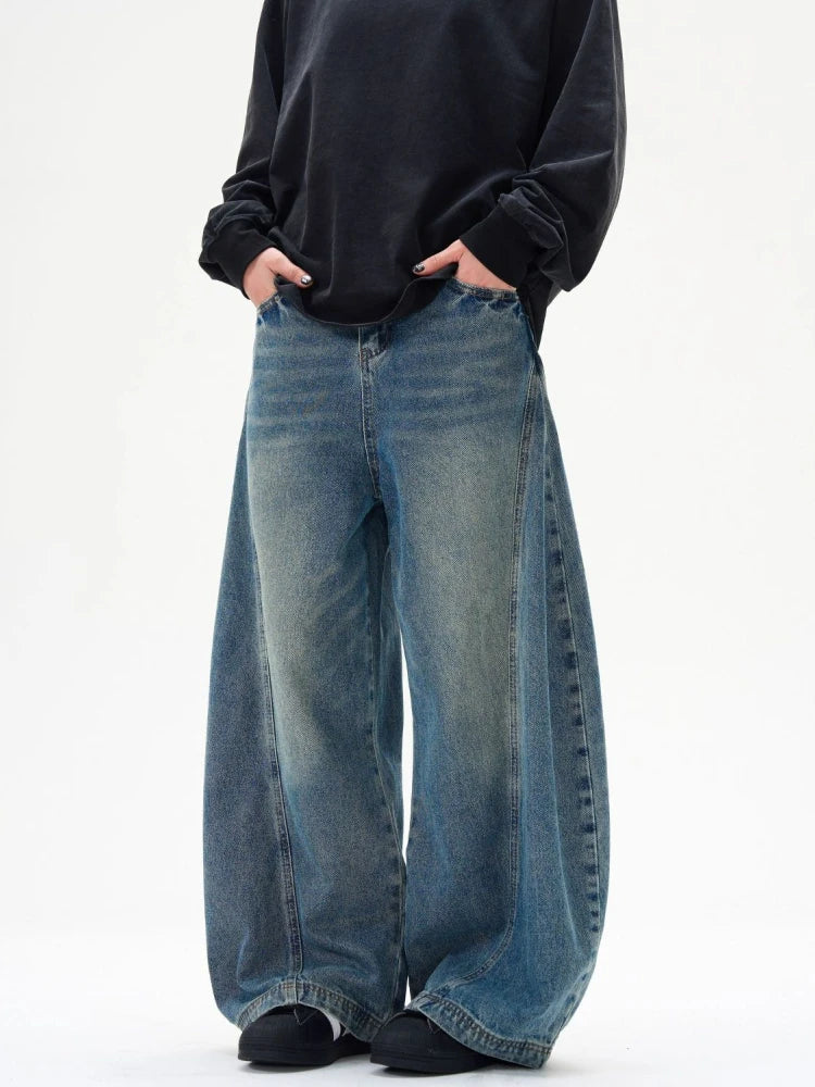 Washed Blue Ultra Wide Leg Jeans Blue Shoptery