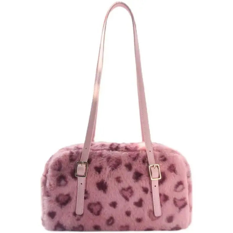 Pink Prowl Fuzzy Shoulder Bag Pink 28X17X10cm Shoptery