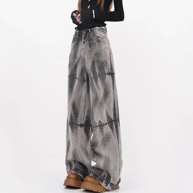 Smoke Fade Wide Edgy Jeans GRAY Shoptery