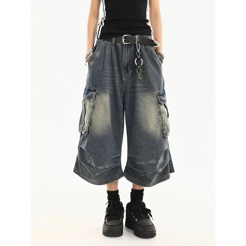 Industrial Punk Utility Y2k Jeans Shorts Shoptery