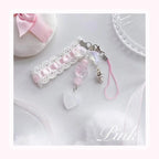 Fairy Kei White Lace Heart & Flower Bead Phone Strap Charm Shoptery