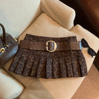 Gyaru Leopard Print Pleated Mini Skirt with Studded Belt Shoptery