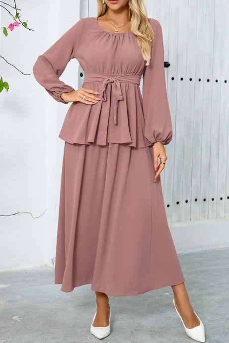 Women's Neck Lantern Long Sleeved Top Long Skirt Set