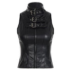 Visual Kei Black PU Leather Buckle Zip Corset Vest Top Shoptery