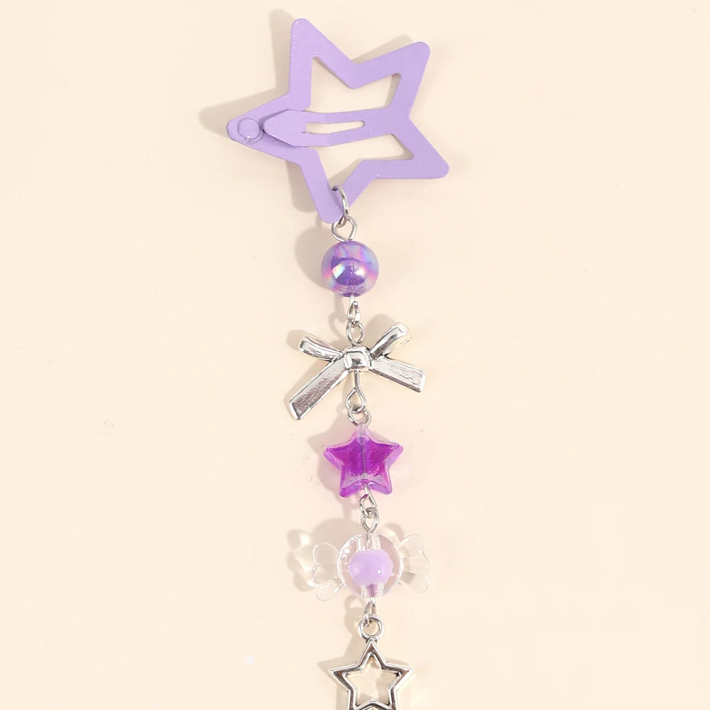 Decora Pastel Star Beaded Bow Dangle Hair Clips Set of 4 Shoptery