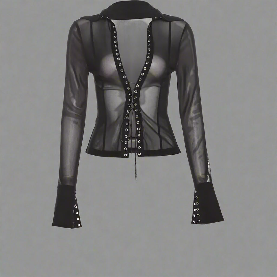 Webbed Vixen Goth Alt Blouse Black Shoptery