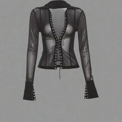 Webbed Vixen Goth Alt Blouse Black Shoptery