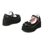 Jirai Kei Pink Lace Ruffle Bow Platform Mary Jane Shoes Sizes 31–48 black Shoptery